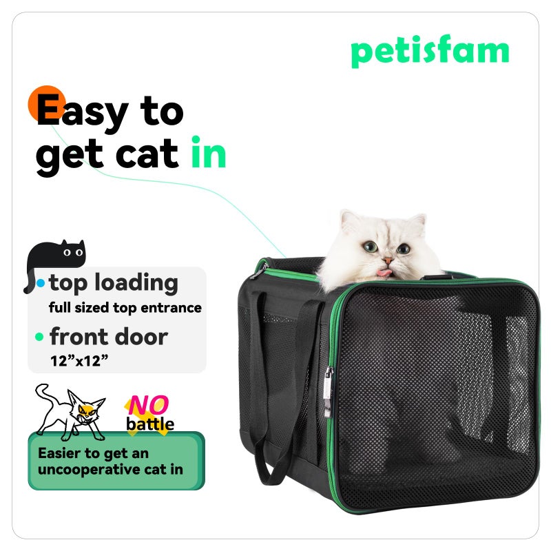 petisfam Quick-in Pet Carrier for Cats. 360Â° Airy Mesh Windows Let Fur-Kids See You & Breath Easy, Reduce Travel Anxiety. Rip-Stop Fabric & Lockable Zips Hug Securely. Washable Pad. Adjustable Shoulder Strap - Image 2